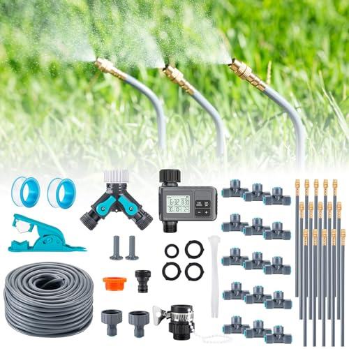 20M Garten Bewässerungssystem Frei Verstellbar mit Bewässerungscomputer | Tropfbewässerung Präziser Durchflussregelung, Sprinklersystem für Gewächshaus, Hochbeet, Terrasse, Balkontopfpflanzen