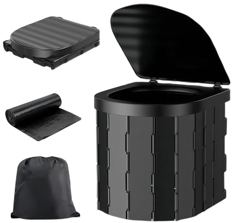 Portable Toilet for Adults - Collapsible Camping Toilet with Lid & Carry Bag | Extra Tall Design for Outdoor, Travel, Emergency Use (Includes 24 Waste Bags)