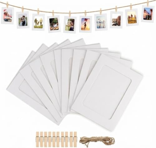 Luxoraiova 20 stycken fotogirlang, fotokoppel med klämmor gör-det-själv kraftpapper, bildram 11,5 x 15,5 cm, hängande väggdekoration, fotoram av kartong för födelsedag, bröllop, fest, jubileum