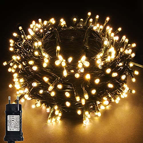 YOSION 53M Cavo Verde Scuro Catena Luci A Led Luminoso Natalizia Luce Lucciole Con 12 Funzioni Ideale Per Natale Compleanni Feste (500 LED, Bianco Caldo)
