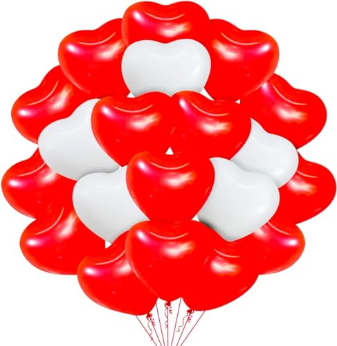50x ballons cœur XXL Ø 40 cm rouges et blancs, compatibles avec l’hélium, pour mariages, Saint-Valentin et décorations festives