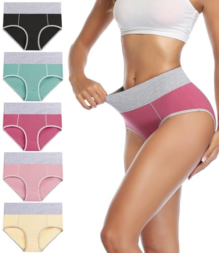 wirarpa Bragas Talle Alto Algodón para Mujer Culotte Braguita de Cintura Alta Cómodo 5 Pack