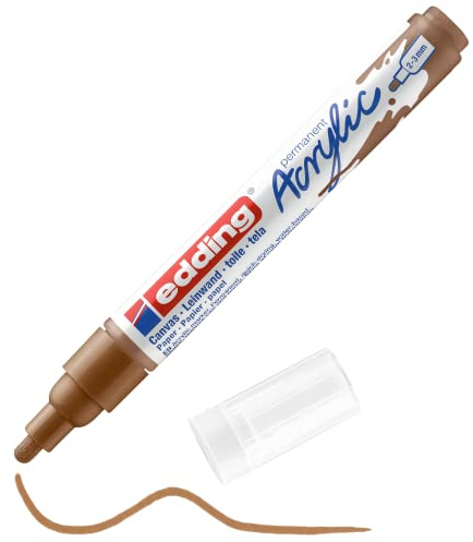 edding 5100 Marcatore Acrilico Medio, Nocciola, 1 Marcatore a Vernice Acrilica Waterproof, Punta Tonda 2-3Mm, Pennnarello Acrilico per Disegno Su Tela, Carta, Legno, per Ciotoli