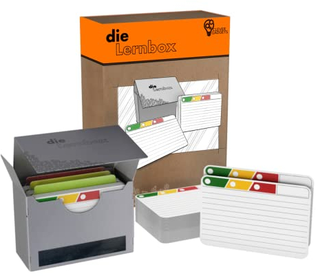 Clever Gadgets Die Lernbox | 300 Karteikarten mit cleverem 3-Stufen-Lernsystem & robuster Karteikarten-Box | ideales Format zwischen A7 & A8 | 190g | beidseitig liniert | abgerundete Ecken