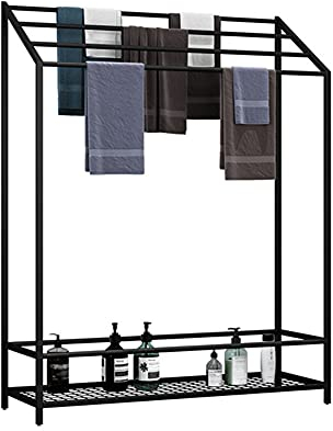 Porte-Serviettes De Salle ​De Bain sur Pied ​Métal Support Serviettes de Bain pour la Salle de Bain, 4 Tringles à Poser Barres Rangement Serviettes Au Design Style Moderne