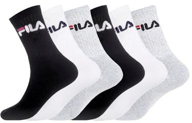 FILA Calzini Uomo Sportivo Resistente, Set di 6 Calze Uomo Lunghe, Allenamento e Flessibili, Bianchi, Nero, Grigio, Taglie 35/38