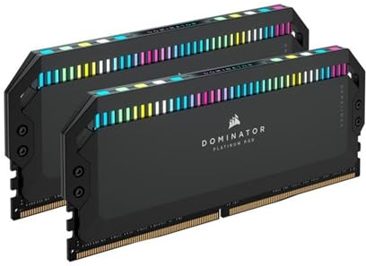 Corsair DOMINATOR PLATINUM RGB DDR5 64GB (2x32GB) 5200MHz C40 Intel Optimised Desktop Memory (Onboard Voltage Regulation, Patented CORSAIR DHX Cooling, 12 Ultra-Bright CAPELLIX RGB LEDs) Black