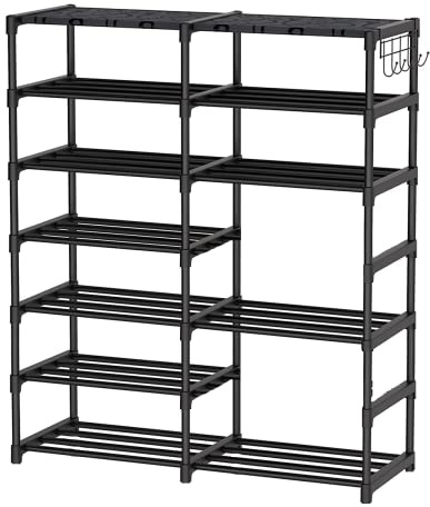 Easyhouse 7 Tier Big Size Metal Shoe Rack, Space Saving Shoe Stand, Sturdy Shelf Organizer for Entryway, Closet, Bedroom, Holds 24 Pairs of Shoes