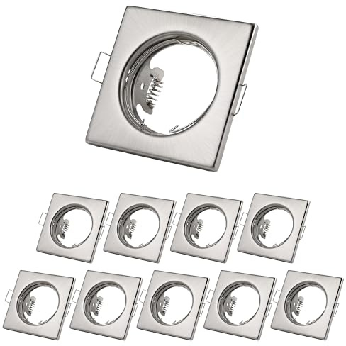 Sweet Led Einbaustrahler eckig 230V - inkl. GU10 Fassung Lochmaß Ø55mm Einbauspots für LED oder Halogen Leuchtmittel Edelstahl gebürstet Farbe – Rahmen 10 Set