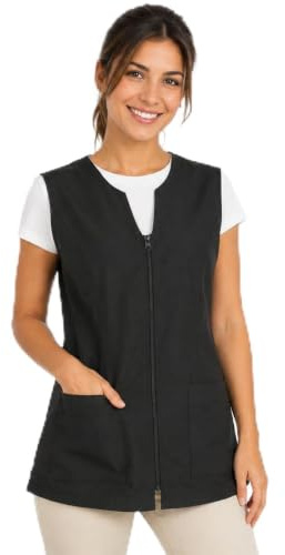 Etrexonline Blouse Noir de Travail Sans Manches pour Femmes, Manteau Uniformes Femmes de nettoyage - Noir XXXXL