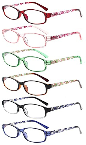 Kerecsen 6 Pack Reading Glasses for Women Men Blue Light Blocking With Spring Hinge computer readers for Ladies Eyeglasses (6 Mix Color-1, 4.00, multiplier_x)
