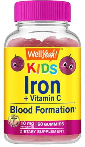 WellYeah Iron Gummies for Kids with Vitamin C - Anemia Support, Red Blood Cell Formation, Energy, and Immunity Support Gummy, Iron Supplements for Kids - GMO Free, Natural Grape Flavor - 60 Count