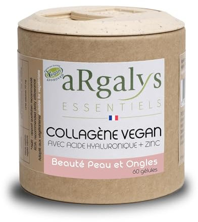 COLÁGENO + Ácido Hialurónico 100% Vegano | Vitamina C Natural y Extractos Vegetales | Hidratación de la Piel + Protección de Huesos y Articulaciones | 60 Cápsulas | Argalys