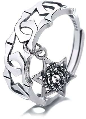 Kronenring für Damen, Cute Ringe 925 Silber Schlicht Sechseckig Aushöhlen Verstellbar Schmuck Geschenk