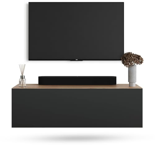 Planetmöbel West TV-Schrank, Fernsehtisch 100 cm lang, TV-Board | für Fernseher bis 55 Zoll, TV Board viel Stauraum, lowboard hängend, Fernsehschrank 100 x 30 x 37,5 cm, anthrazit