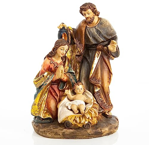 Logbuch-Verlag Figura Decorativa Nacimiento belén en Tonos Marrones, Beige y Dorados 19 cm - decoración navideña Pesebre