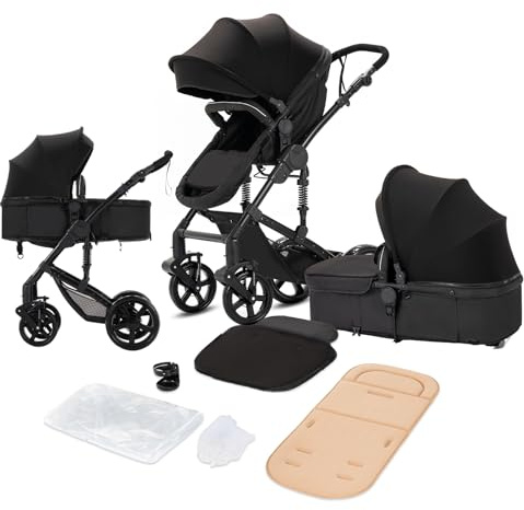 Magic ZC 2 in 1 Baby Stroller, Reversible Newborn Foldable Pram, Infant High Landscape Pushchair, Portable Standard Stroller, Reclining Buggy, Baby Carriage (2US588-Black)