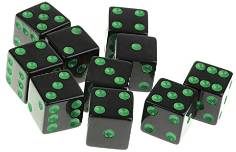 Yourandoll 10 Stücke Polyedrische Würfel D6 für Dungeons und Dragons RPG MTG DND Brettspiel Kartenspiel (Schwarz mit Grün Pips)
