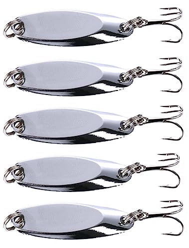 5 señuelos de pesca duros, cucharas de metal con caja, cebos de pesca, anzuelos triples, salmón, lubina, trucha, agua salada, agua dulce [7g plateado]