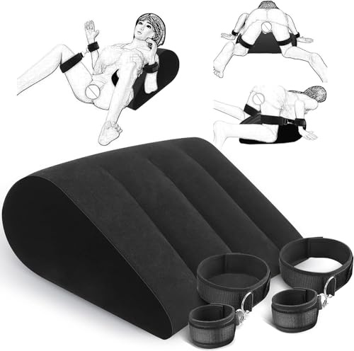 Kissen Handschellen Fußfesseln Bondageset-Dreieckskissen Lendenkissen Tragbar Aufblasbares Erotic Ramps Handfesseln Couple Geschenke Bettfesseln-Handcuff Sex Spielzeug für Paare Anfänger(Schwarz)