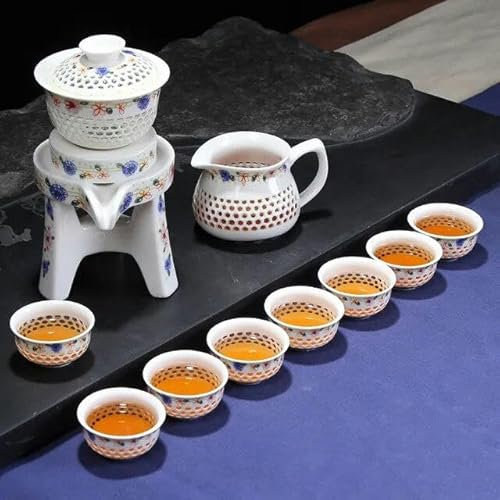 RAEF Service à thé Kung fu, 10 pièces, Service à thé Chinois Automatique, théière et Tasse à thé en Porcelaine, Service à thé de Voyage