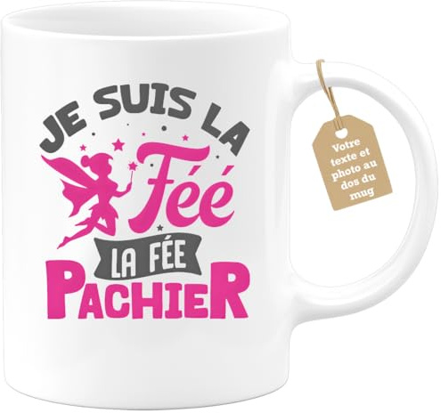 quotedazur Café-Croissant - Mug Personnalisable Texte Photo Tasse Cadeau Original Humour Noël Je Suis La Fée La Fée Pachier - Blanc/Céramique