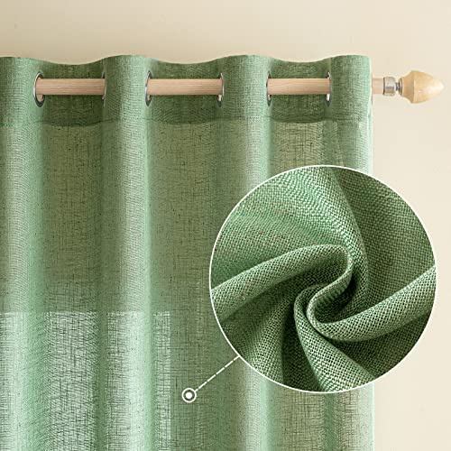 EMEMA Gardinen Vorhänge Leinenvorhang mit Ösen Voile Vorhang Leinenoptik Modern Halbtransparent für Wohnzimmer Dekoschal Kinderzimmer Schlaufenschal Küchengardinen 2er Set 140x200cm (BxH) Grün