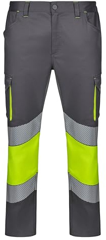 VELILLA 303008S tvåfärgade stretchbyxor segmenterat band, grå och fluorgul, storlek XL, Grå och ljusgul, XL