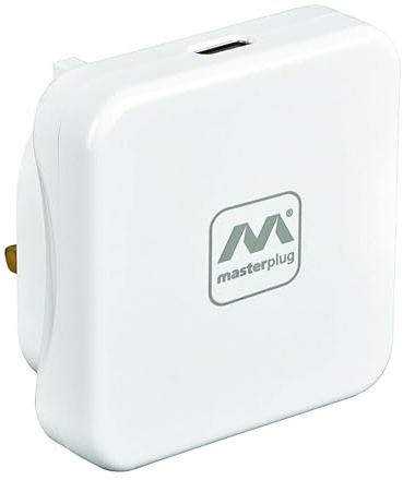 Masterplug Super-Fast USB Charging Plug with Single Type C Charging Port, 20 Watts, White