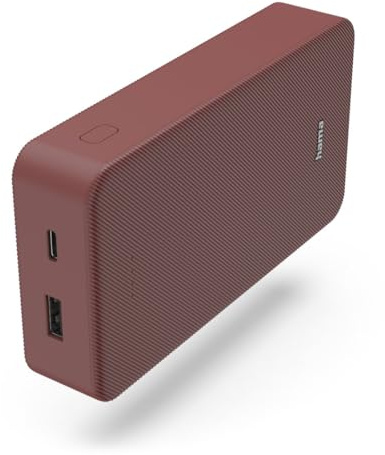 Hama Power Pack 20000 mAh, externer Akku, 1x USB C + 1x USB A, LED-Anzeige | Mobiles Ladegerät rot, Akkupack Handy Zubehör, Tablet, Bluetooth-Box etc., tragbares Ladegerät, Powerbank zertifiziert
