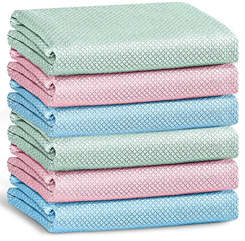 Beaface Microfibre Cleaning Cloths Fish Scale Cloth Nanoscale Cloths Lint Free Streaks Free Polishing Cleaning Cloths for Windows Mirrors Glass Dishes (6 PCS, 30 x 40 cm)