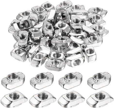 sourcing map 100Pcs M6 T Nuts Sliding T Slot Nut Fastener Carbon Steel Nickel Plated Half Round Roll in Sliding Aluminum Profile Accessories 3030 Series
