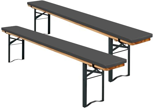 Teruntrue 2 Stück Bierbankauflagen, Bierbank Auflage 220x25x2cm bierzeltgarnitur Auflage, Waschbare bierbankauflagen für Biertisch & Party Festzeltgarnitur(Dunkelgrau)
