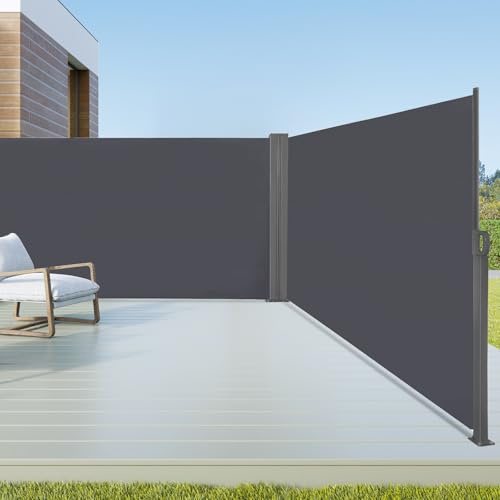 arvioo Toldo lateral extensible de doble cara, crea privacidad en el exterior, hasta 6 m, función retráctil automática, protección contra el sol y el viento, estor lateral como protección visual