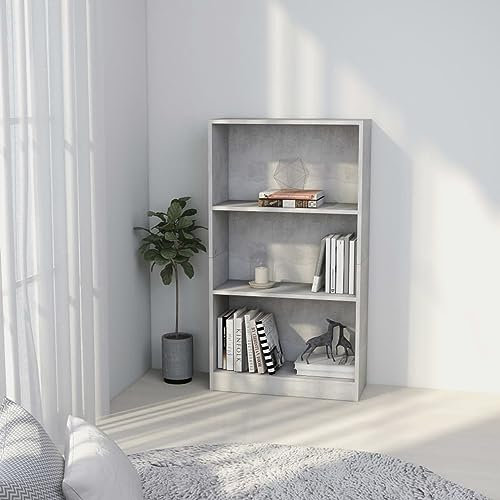 JUDYY Bücherregal, Regal, Schrank, Regal, Bookshelf, Leiterregal, Standregal, Wandregal, Aktenregal, DVD Regal, 3 Fächer Betongrau 60 x 24 x 108 cm Spanplatte