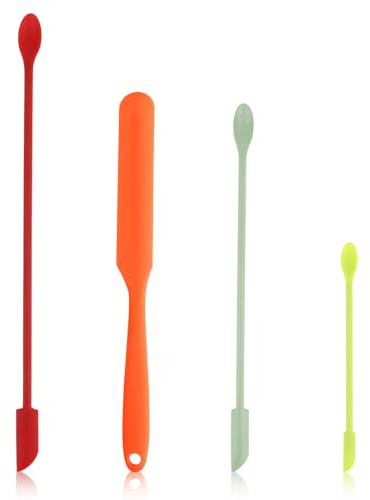 AOZUO 4 espátulas de silicona, Color aleatorio, cosméticas, pequeñas cucharas de silicona, espátulas pequeñas, pequeñas espátulas de masa, espátula estrecha, espátula de silicona