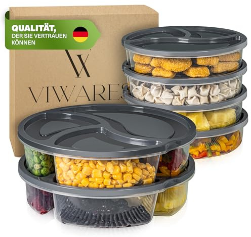 Viwares Frischhaltedosen-Set mit Fächern - Luftdicht - 6er Set in Anthrazit | BPA-freie Meal Prep Boxen für Zuhause - Arbeit - Schule und Unterwegs - Spülmaschinen- und Mikrowellengeeignet - Kompakt