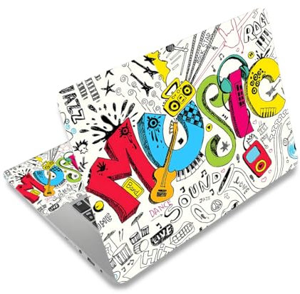 Laptop Decal Sticker Skin Cover, 12 13.1 13.3 14 15 15.4 15.6 Laptop Netbook Vinyl Art Skin Sticker Cover Notebook PC Protector (2 Wrist Pad Included), Removable Reusable, Creativity Music