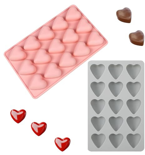 2 Stück Herzförmige Silikonform Herzförmige Eiswürfelform Herzform Silikon für Schokolade, Gelee, Cupcake, Mousse, Eiswürfel
