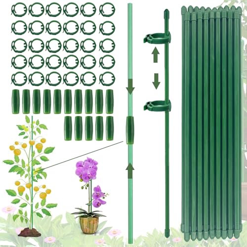 (105PCS) Bastoncini per Vasi, 20 Pezzi Supporto per Piante Stabilizzare, Viene Fornito con 30 Moschettoni con 15 Tubi di Srolunga, Bastoni Piante Supporto, Tutori per Piante