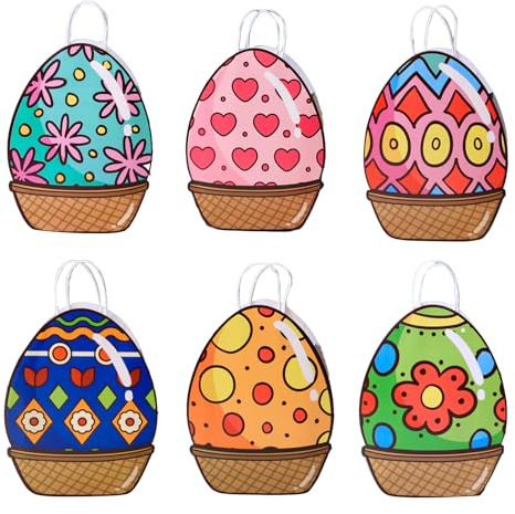 6STK Ostertüten Papier, Ostern Ei Papiertüten mit Henkel, Ostertüten zum Befüllen Klein, Ostern Geschenktüten, Ostertüten Kinder Egg Hunt Ostern Party Deko, Kapazität 19x16x10cm