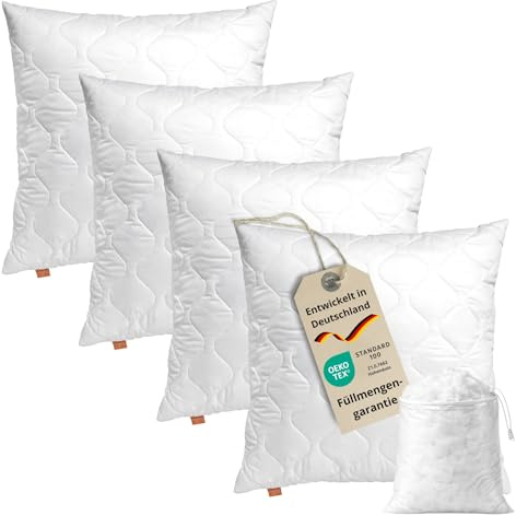 sleepling Kopfkissen 80x80 cm 4er Set, Allergiker Kissen, Komfort 100 | großes Schlafkissen 80 x 80, Bettkissen, Polster, Pillow, 4 Stück, Füllung: HCS-Faserkugeln, Waschbar, Made in EU, OEKO-TEX