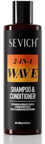 SEVICH Shampooing et après-shampoing Wave 2 en 1 pour homme noir | Formule améliorant les boucles à la biotine, au ginseng et à l'huile de ricin | Nettoyage en profondeur et hydratation | 200 ml