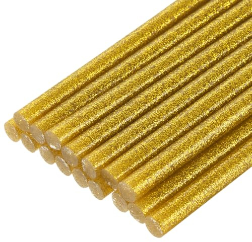 QUARKZMAN 16 Stück Heißklebestifte 7mm x 200mm Mini Heißklebesticks Heißklebepistole Heißkleber Klebestifte Glue Kleberstoff für Repartur Bastel Dekoratiion DIY Handwerk Glitter Gold