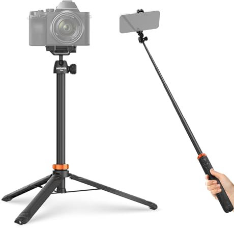NEEWER 59 Trípode Palo Selfie Compatible con iPhone DLSR Canon Sony Camera, Soporte Escritorio Viaje Portátil Metal Pequeño con 360° Cabezal Bola Soporte Teléfono Celular para Grabación Video, TS04
