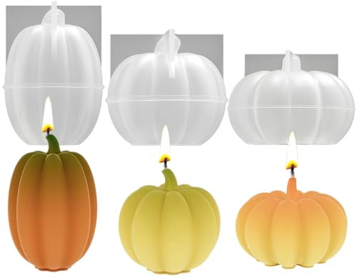 Junhui Lot de 3 Citrouille Moules à Bougie, 3D Halloween Moule époxy Silicone en Forme de Citrouille, Décoration de Fête Halloween, Décoration de la Maison, Moule à Savon