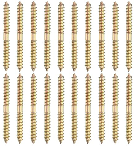 sourcing map 20 Pcs Double Ended Screws, M6 x 60 mm Carbon Steel Hanger Bolts, Self-Tapping Wood Dowel Screws for Wood Joint Furniture, Color Zinc