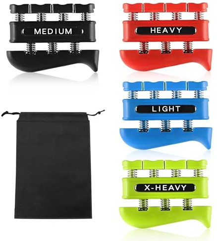 DEANKEJI 4 Stück Fingertrainer Set, mit Aufbewahrungstasche in 4 Farben Handtrainer für Fingerkraft, 4 Widerstandsstufen ergonomisches finger trainer, geeignet für Musiker, Sportler und Reha-Training