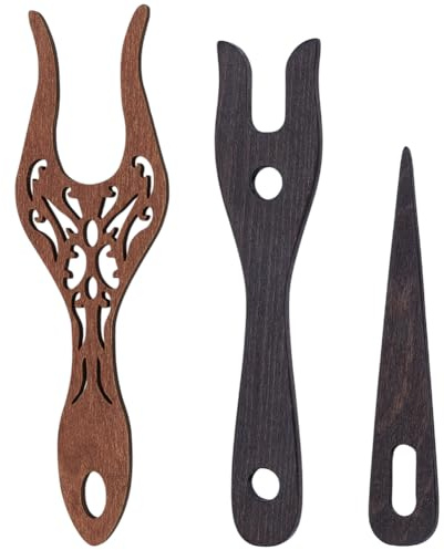 BENECREAT Kit Da 3 Forchetta per Maglieria In Legno e Aghi per Tessitura con Cruna, Strumenti per Tessitura In Legno Lucet Fork per Braccialetti e Collane Intrecciati Fai Da Te, 2 stili