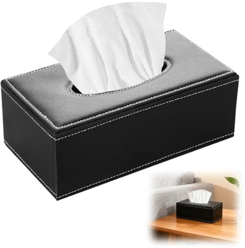 Leder Taschentücher Box Rechteckig 23×11.5×8.5 CM, Schwarz, für Zuhause | Kosmetiktücherbox, PU-Leder Taschentuchbox, Moderner, Magnetische, für Büro Auto, Kommode Badezimmer, Esszimmer